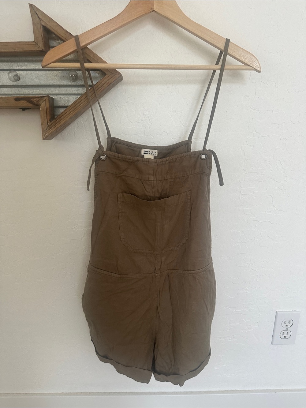 Billabong Women’s Brown Utility Romper Shorts with Adjustable Straps